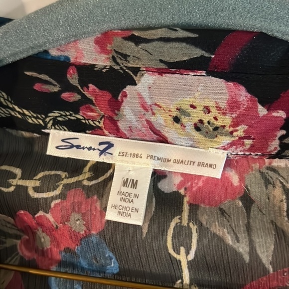 Seven 7 Sheer Floral Long Sleeve Blouse Medium - Picture 10 of 11